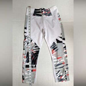 Nanette Lepore White Geo-Panel Women Leggings with Orange and Gray Accents